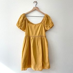 American Eagle Yellow Puff Sleeve Babydoll Dress Medium